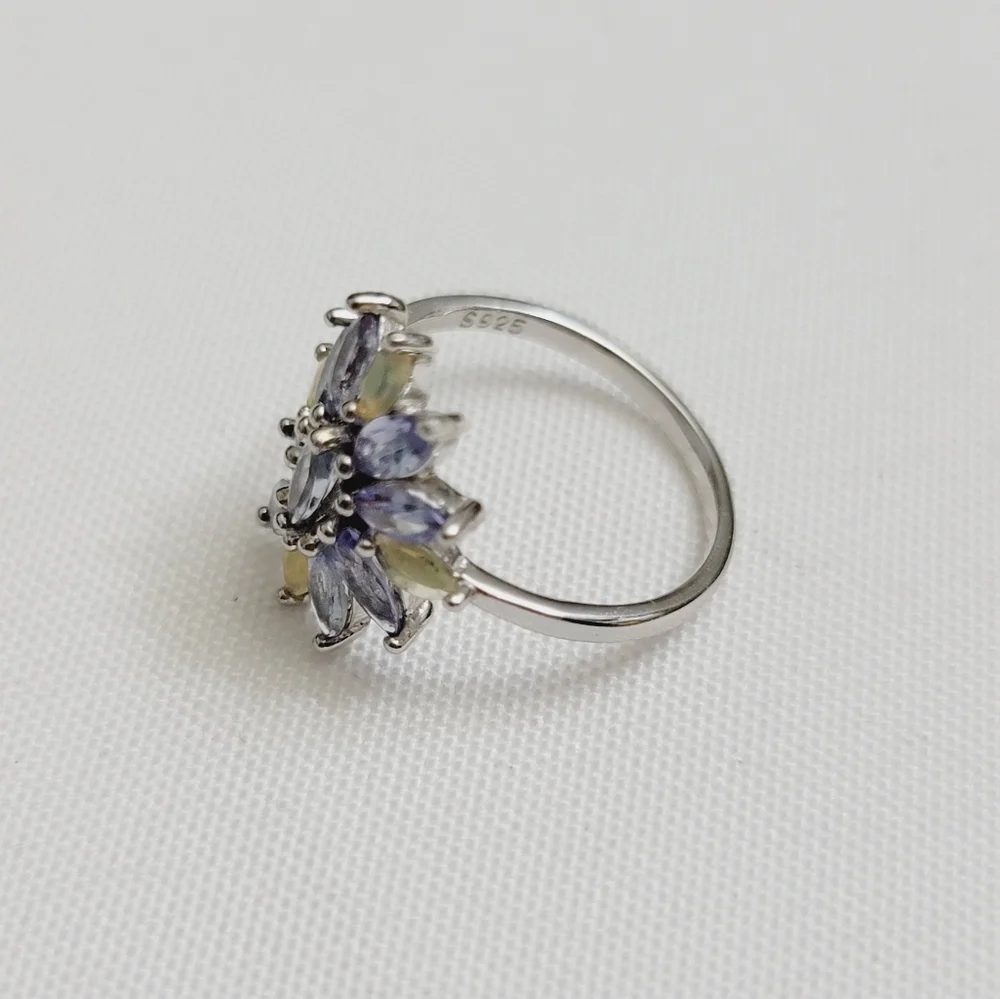 Genuine Tanzanite and Ethiopian Opal 925 Solid Sterling Silver Ring Size 7 - Picture 2 of 5